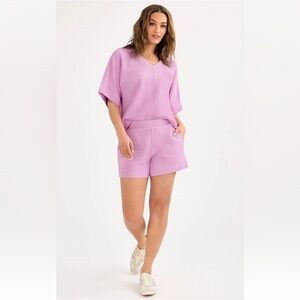 CAbi Orchid Skipper V-Neck Short Sleeve Sweatshirt
